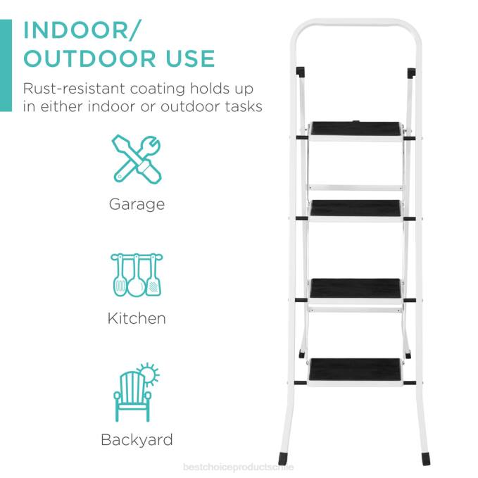 accesorio Best Choice Products Escalera plegable de acero de 4 escalones con pasamanos, escalones anchos, capacidad de 330 lb blanco08BN1182