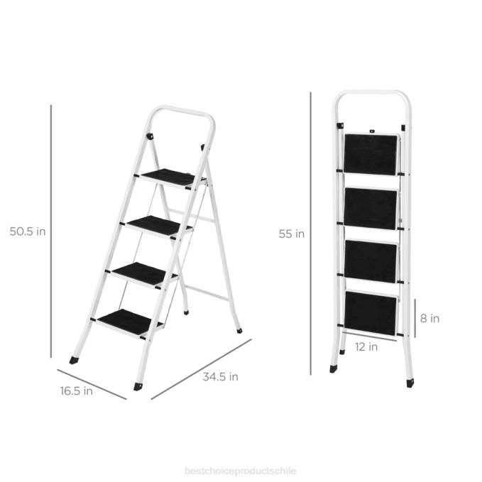 accesorio Best Choice Products Escalera plegable de acero de 4 escalones con pasamanos, escalones anchos, capacidad de 330 lb blanco08BN1182