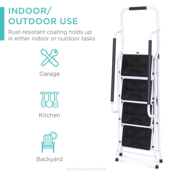 accesorio Best Choice Products Escalera plegable portátil de 4 escalones con pasamanos y bolsa de herramientas acoplable blanco08BN357