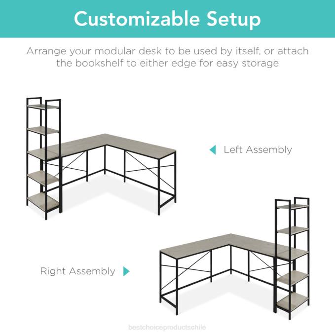 accesorio Best Choice Products Escritorio para computadora en forma de L, estación de trabajo de estudio con estantería de almacenamiento abierta de 5 niveles gris negro08BN648