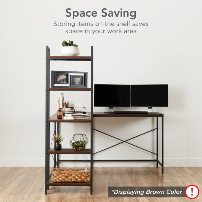 accesorio Best Choice Products Escritorio para computadora en forma de L, estación de trabajo de estudio con estantería de almacenamiento abierta de 5 niveles roble blanco08BN649