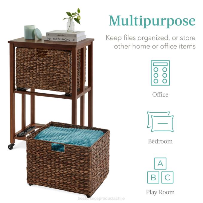 accesorio Best Choice Products Archivador vertical con ruedas con estructura de madera de caucho y ruedas con bloqueo moca08BN393
