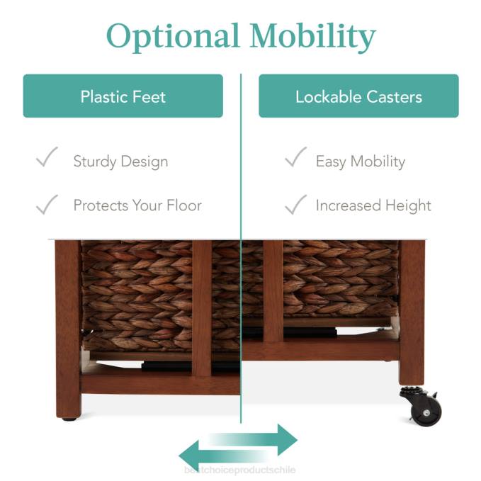 accesorio Best Choice Products Archivador vertical con ruedas con estructura de madera de caucho y ruedas con bloqueo moca08BN393