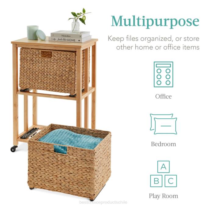 accesorio Best Choice Products Archivador vertical con ruedas con estructura de madera de caucho y ruedas con bloqueo natural08BN392