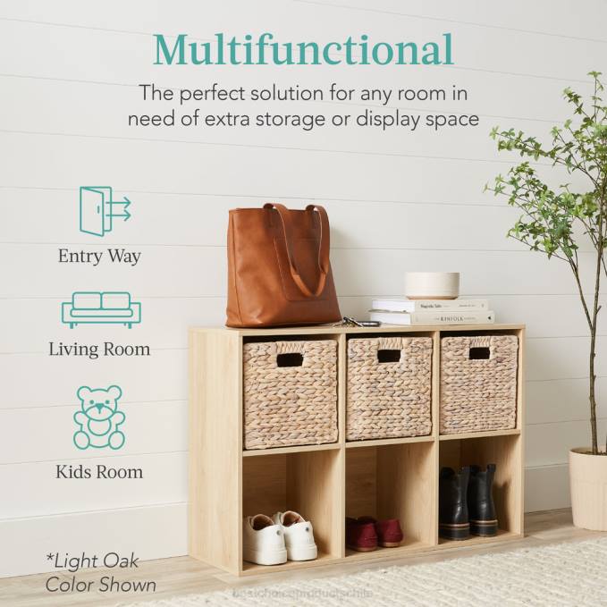 accesorio Best Choice Products Estantería de 6 cubos, pantalla de almacenamiento de 11 pulgadas con paneles extraíbles, personalizable roble claro08BN376