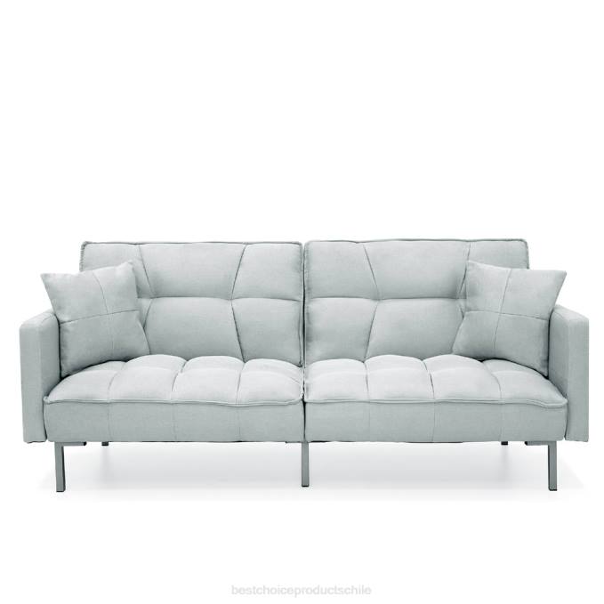 accesorio Best Choice Products Futón capitoné de lino convertible con 2 almohadas lujosas, diseño con respaldo dividido gris claro08BN633