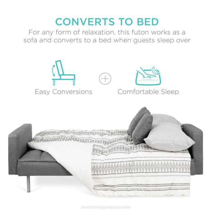 accesorio Best Choice Products Futón capitoné de lino convertible con 2 almohadas lujosas, diseño con respaldo dividido gris oscuro08BN634