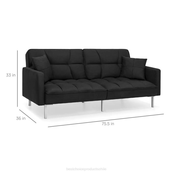 accesorio Best Choice Products Futón capitoné de lino convertible con 2 almohadas lujosas, diseño con respaldo dividido negro08BN632