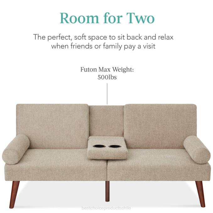accesorio Best Choice Products Futón convertible tapizado en tela con apoyabrazos redondeados, 2 portavasos arena08BN684