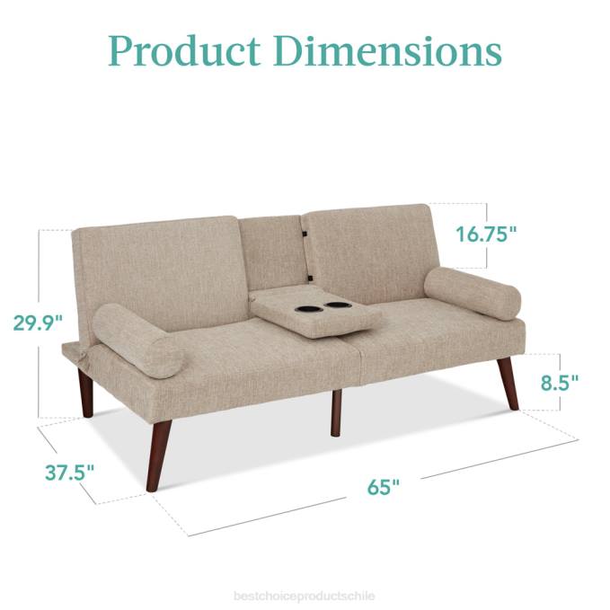 accesorio Best Choice Products Futón convertible tapizado en tela con apoyabrazos redondeados, 2 portavasos arena08BN684