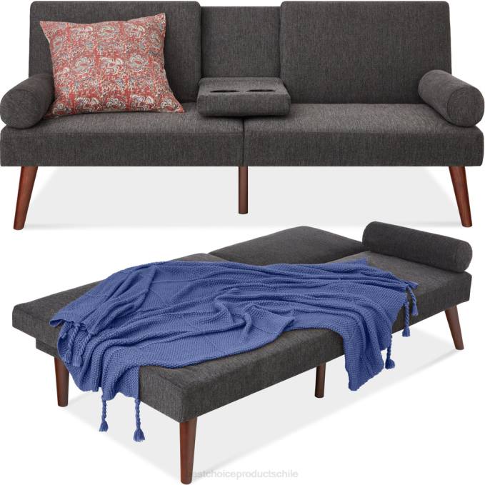 accesorio Best Choice Products Futón convertible tapizado en tela con apoyabrazos redondeados, 2 portavasos carbón08BN687