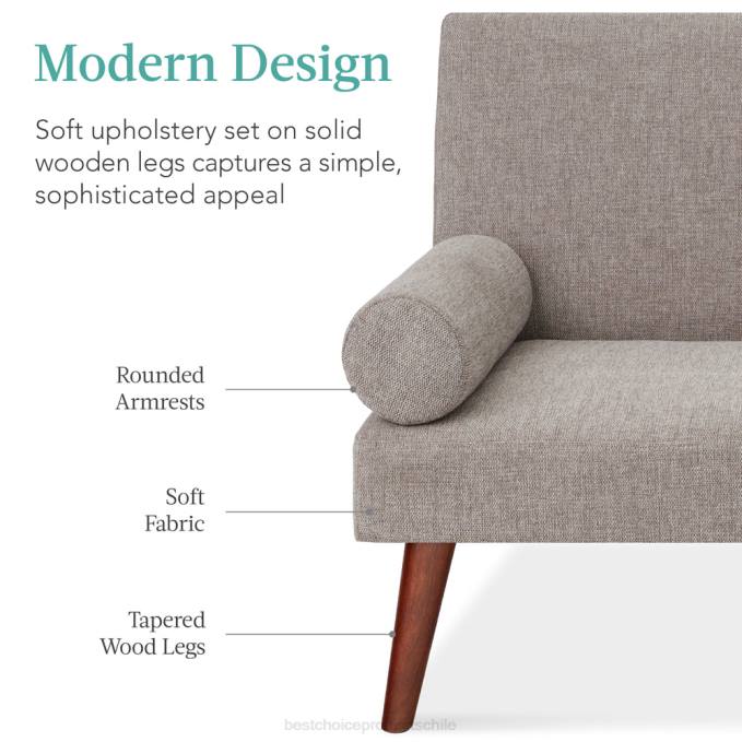 accesorio Best Choice Products Futón convertible tapizado en tela con apoyabrazos redondeados, 2 portavasos gris08BN686