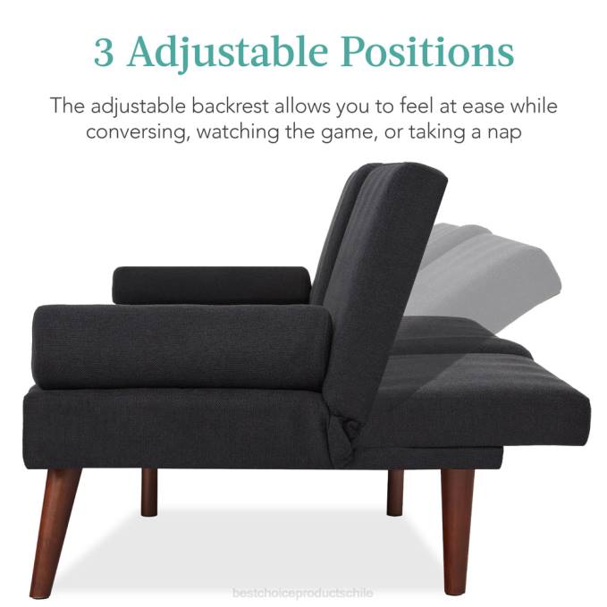 accesorio Best Choice Products Futón convertible tapizado en tela con apoyabrazos redondeados, 2 portavasos negro08BN685