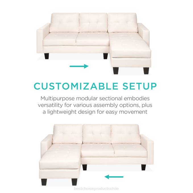 accesorio Best Choice Products Juego de sofás de piel sintética personalizables en forma de L con banco otomano blanco08BN671