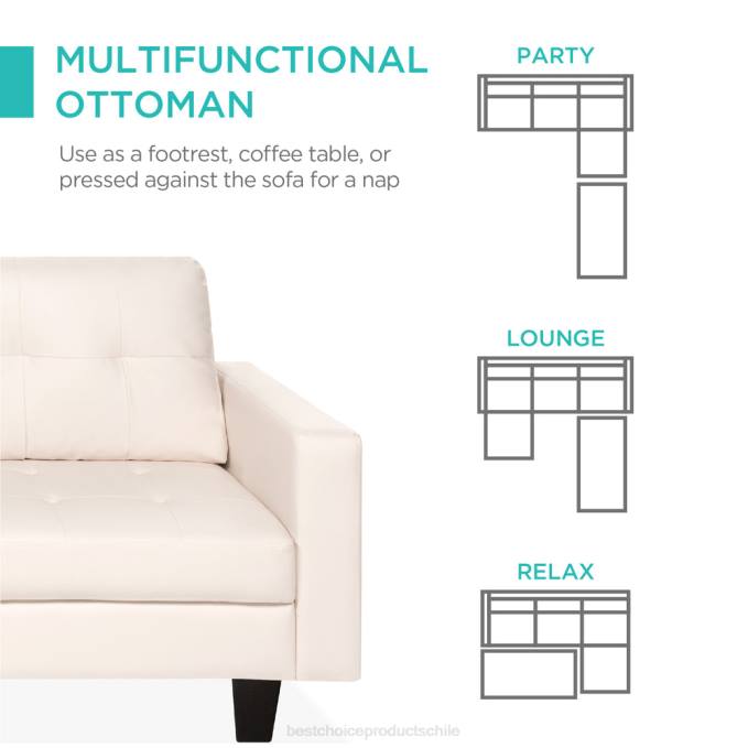 accesorio Best Choice Products Juego de sofás de piel sintética personalizables en forma de L con banco otomano blanco08BN671