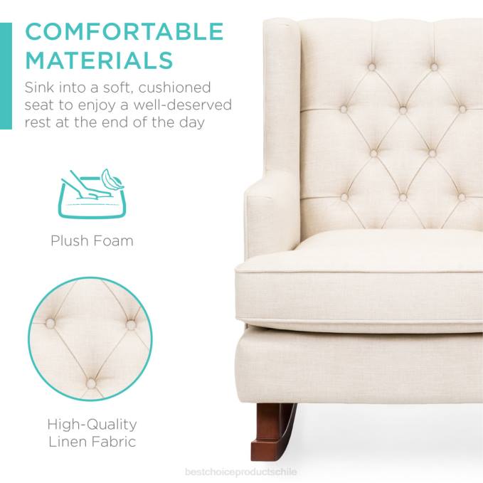 accesorio Best Choice Products Mecedora con respaldo tapizado y capitoné beige08BN1225