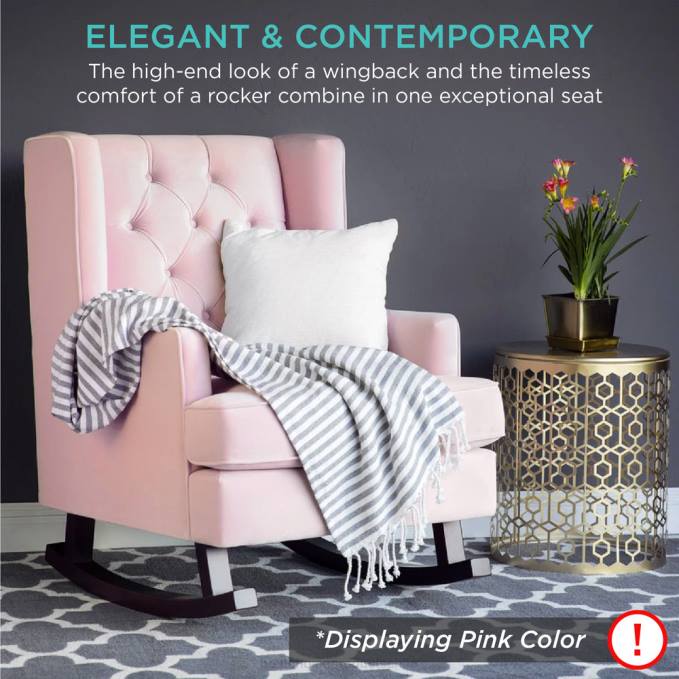 accesorio Best Choice Products Mecedora con respaldo tapizado y capitoné beige08BN1225