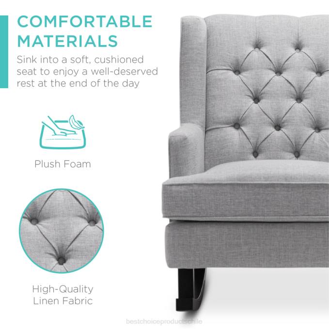 accesorio Best Choice Products Mecedora con respaldo tapizado y capitoné gris08BN1226