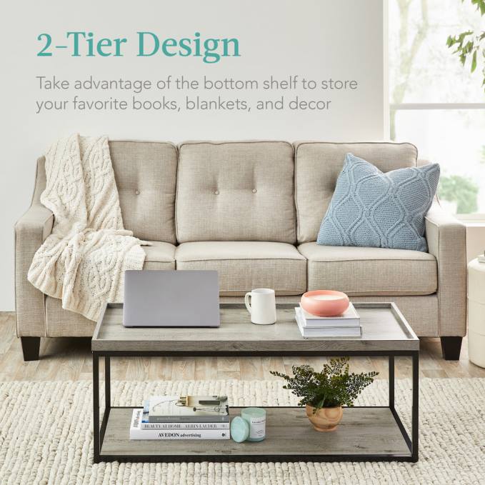 accesorio Best Choice Products Mesa de centro con bandeja rectangular de 2 niveles con estructura de metal y estante gris08BN732