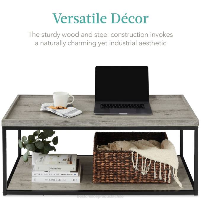 accesorio Best Choice Products Mesa de centro con bandeja rectangular de 2 niveles con estructura de metal y estante gris08BN732