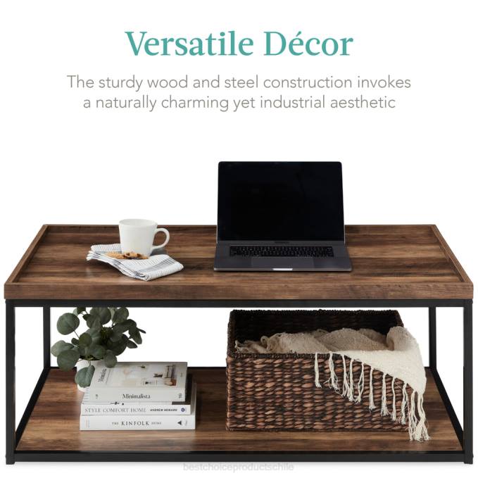 accesorio Best Choice Products Mesa de centro con bandeja rectangular de 2 niveles con estructura de metal y estante marrón08BN731