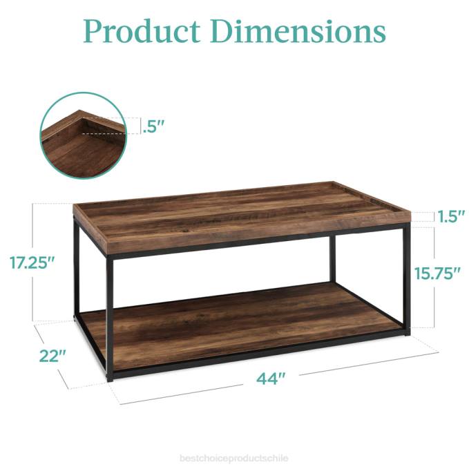 accesorio Best Choice Products Mesa de centro con bandeja rectangular de 2 niveles con estructura de metal y estante marrón08BN731