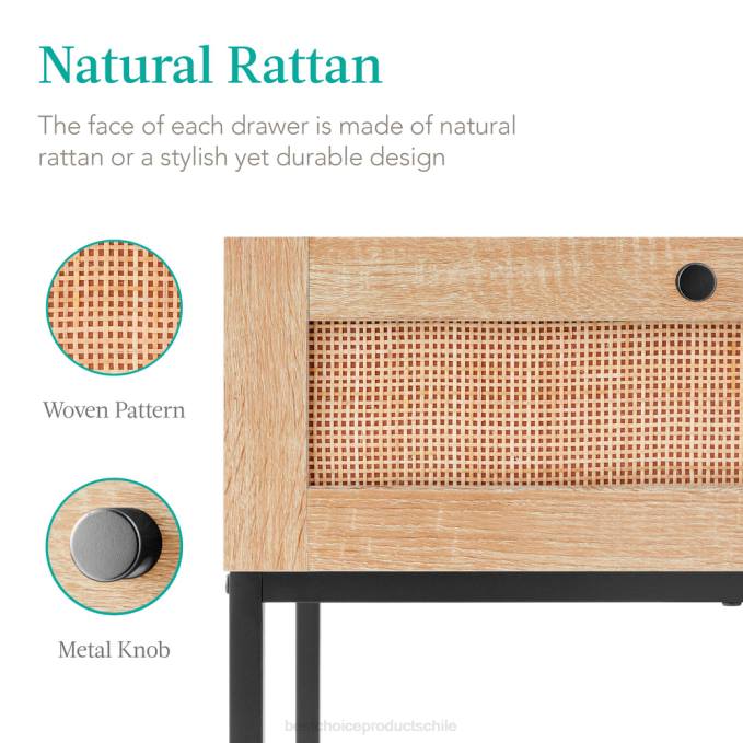 accesorio Best Choice Products Mesa de centro de ratán de 2 cajones con acabado de veta de madera de roble y estructura de metal nogal claro08BN1227