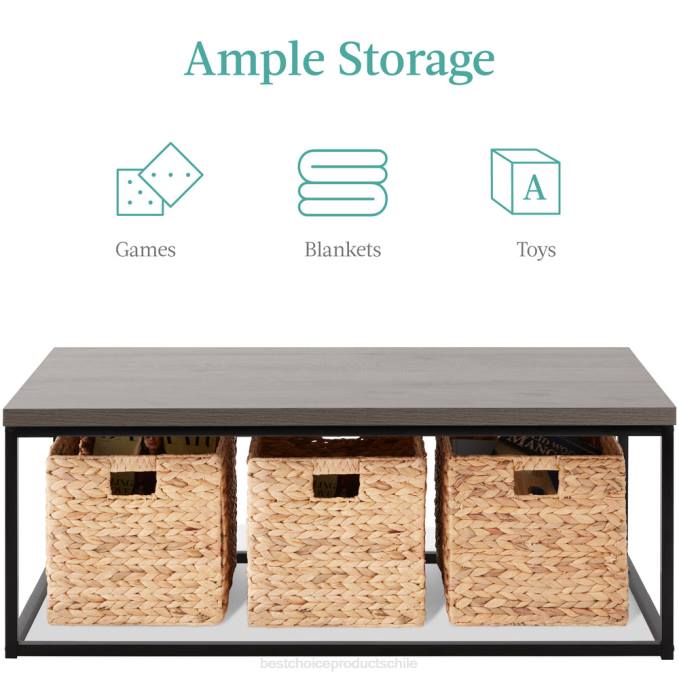 accesorio Best Choice Products Mesa de centro industrial moderna rectangular de madera de 44 pulgadas con estructura de metal gris08BN722