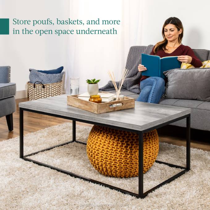 accesorio Best Choice Products Mesa de centro industrial moderna rectangular de madera de 44 pulgadas con estructura de metal gris08BN722