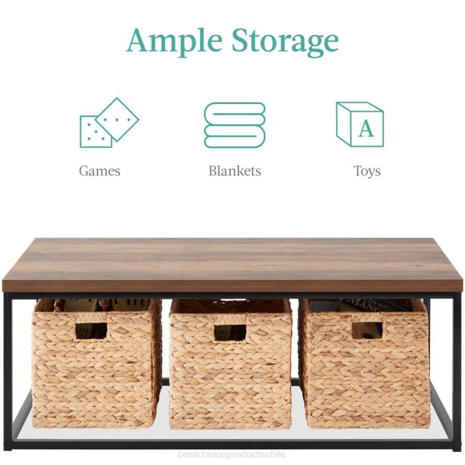 accesorio Best Choice Products Mesa de centro industrial moderna rectangular de madera de 44 pulgadas con estructura de metal marrón08BN721