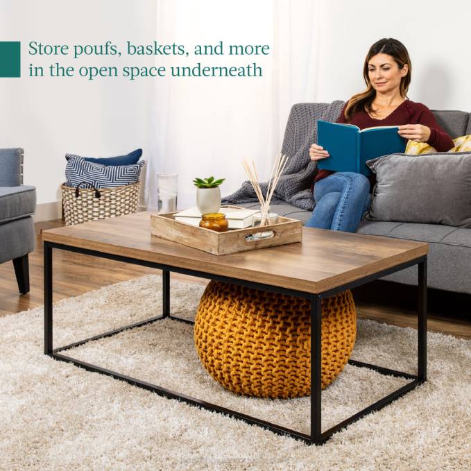 accesorio Best Choice Products Mesa de centro industrial moderna rectangular de madera de 44 pulgadas con estructura de metal marrón08BN721