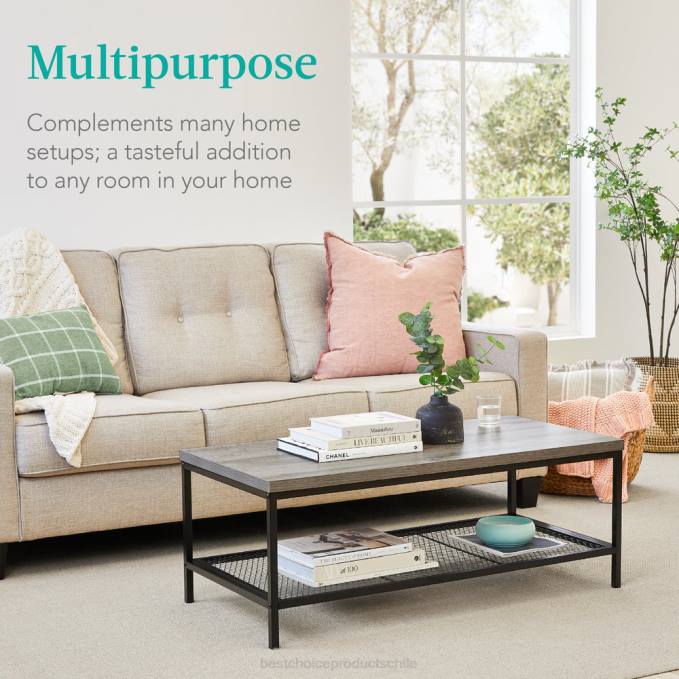 accesorio Best Choice Products Mesa de centro moderna de 2 niveles con acento rectangular industrial y estante gris08BN738