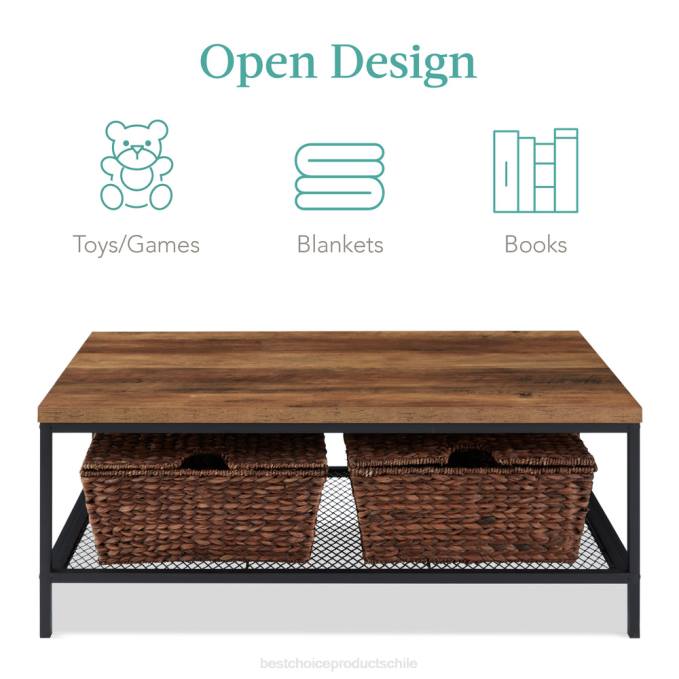 accesorio Best Choice Products Mesa de centro moderna de 2 niveles con acento rectangular industrial y estante marrón08BN737