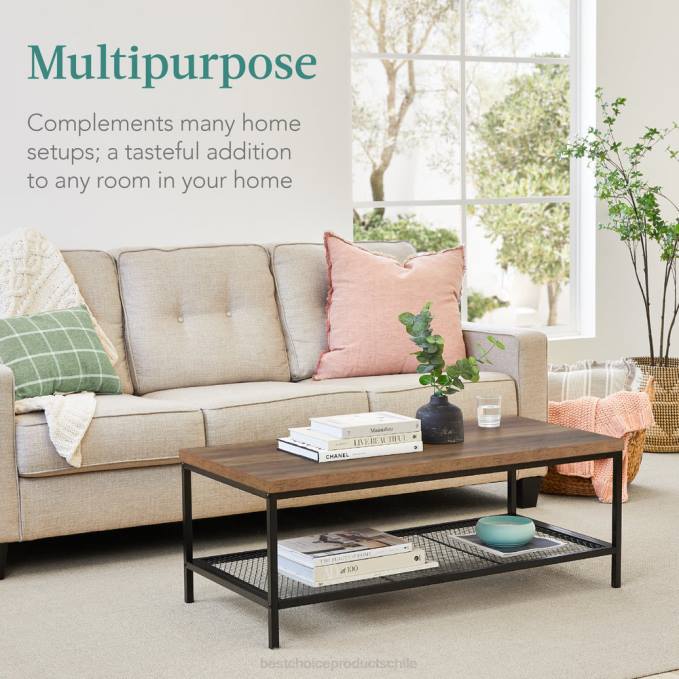 accesorio Best Choice Products Mesa de centro moderna de 2 niveles con acento rectangular industrial y estante marrón08BN737