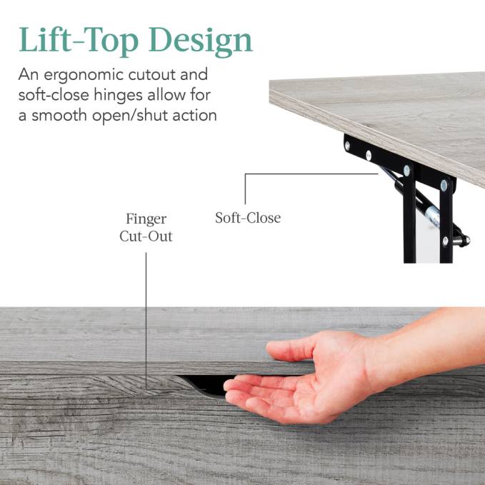 accesorio Best Choice Products Mesa de centro moderna de madera de mediados de siglo con tapa elevable y estante extraíble gris08BN694