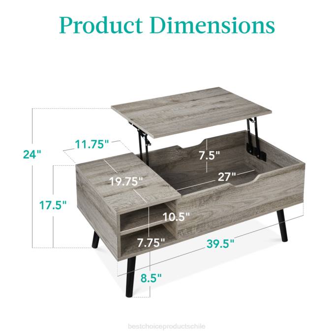 accesorio Best Choice Products Mesa de centro moderna de madera de mediados de siglo con tapa elevable y estante extraíble gris08BN694