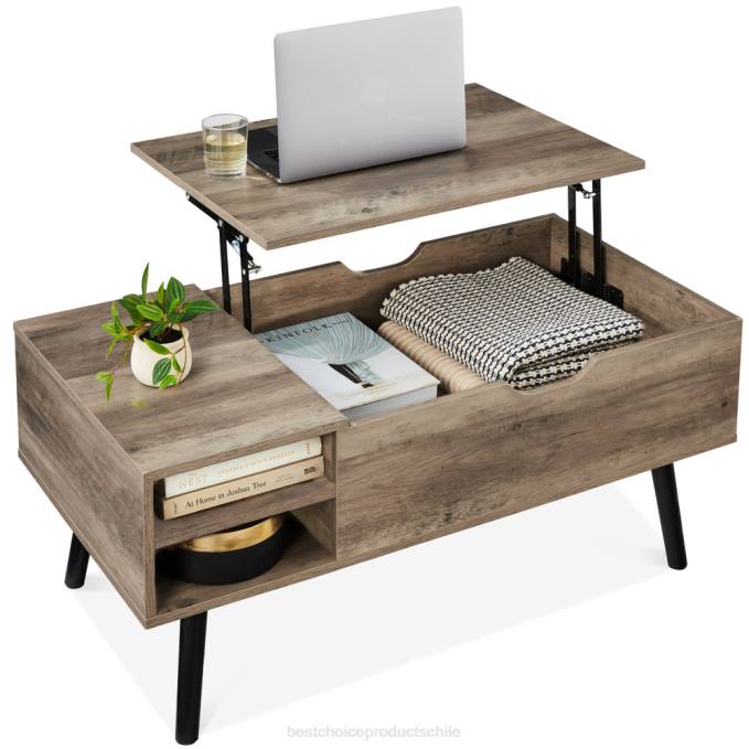accesorio Best Choice Products Mesa de centro moderna de madera de mediados de siglo con tapa elevable y estante extraíble roble gris08BN696