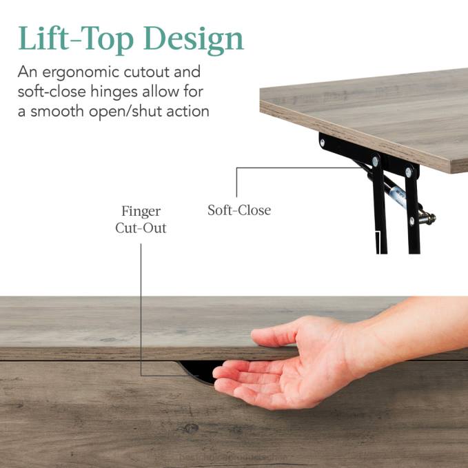 accesorio Best Choice Products Mesa de centro moderna de madera de mediados de siglo con tapa elevable y estante extraíble roble gris08BN696