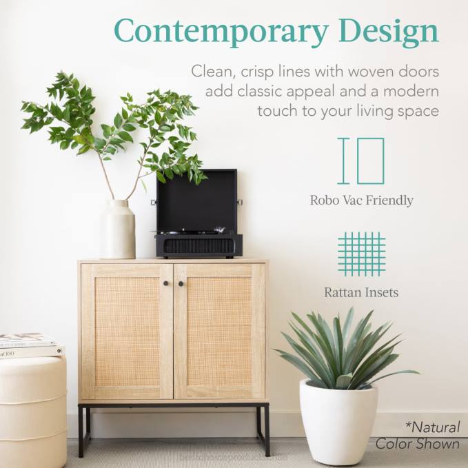 accesorio Best Choice Products Mueble decorativo de gabinete de almacenamiento de ratán de 2 puertas para sala de estar con almohadillas para los pies blanco08BN1181