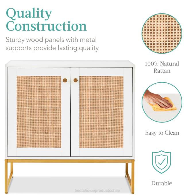 accesorio Best Choice Products Mueble decorativo de gabinete de almacenamiento de ratán de 2 puertas para sala de estar con almohadillas para los pies blanco08BN1181
