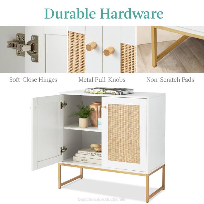 accesorio Best Choice Products Mueble decorativo de gabinete de almacenamiento de ratán de 2 puertas para sala de estar con almohadillas para los pies blanco08BN1181