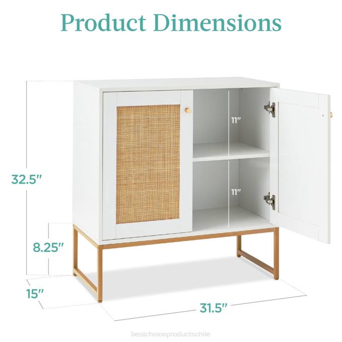 accesorio Best Choice Products Mueble decorativo de gabinete de almacenamiento de ratán de 2 puertas para sala de estar con almohadillas para los pies blanco08BN1181