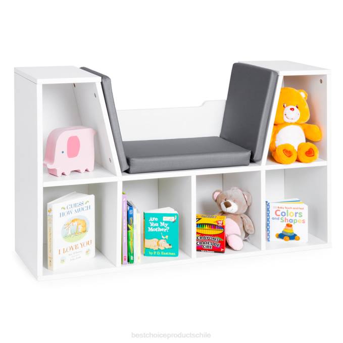 accesorio Best Choice Products Muebles de librería infantil de 6 cubículos con rincón de lectura acolchado blanco08BN734