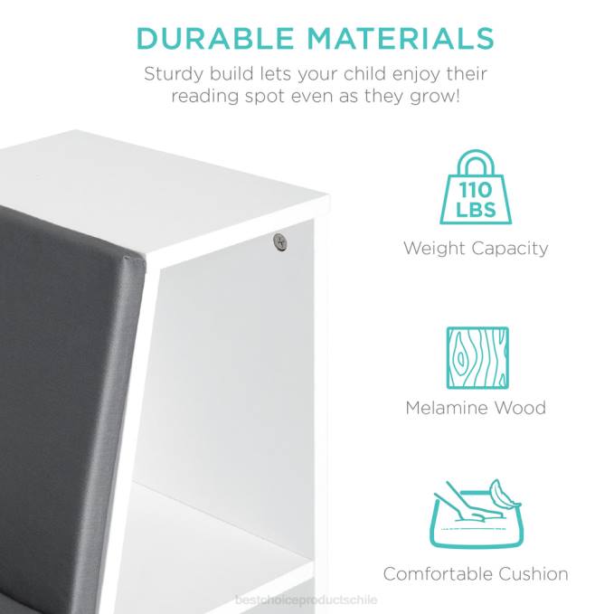accesorio Best Choice Products Muebles de librería infantil de 6 cubículos con rincón de lectura acolchado blanco08BN734