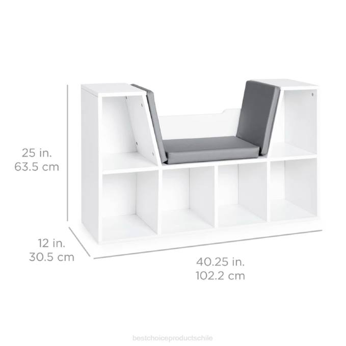 accesorio Best Choice Products Muebles de librería infantil de 6 cubículos con rincón de lectura acolchado blanco08BN734