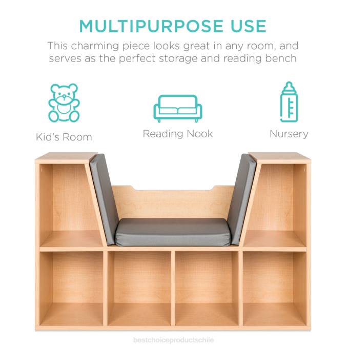 accesorio Best Choice Products Muebles de librería infantil de 6 cubículos con rincón de lectura acolchado marrón08BN735