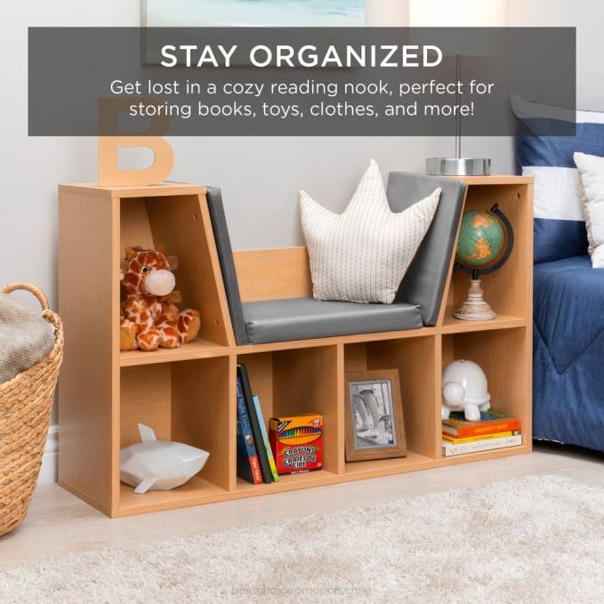 accesorio Best Choice Products Muebles de librería infantil de 6 cubículos con rincón de lectura acolchado marrón08BN735