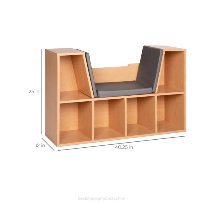 accesorio Best Choice Products Muebles de librería infantil de 6 cubículos con rincón de lectura acolchado marrón08BN735