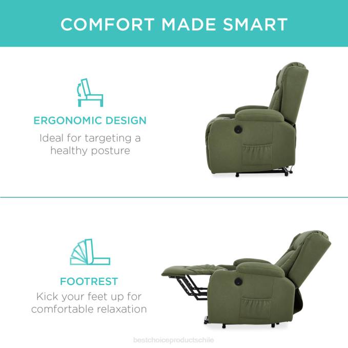 accesorio Best Choice Products Sillón de masaje reclinable con elevador eléctrico con calefacción, puerto USB y portavasos aceituna08BN623