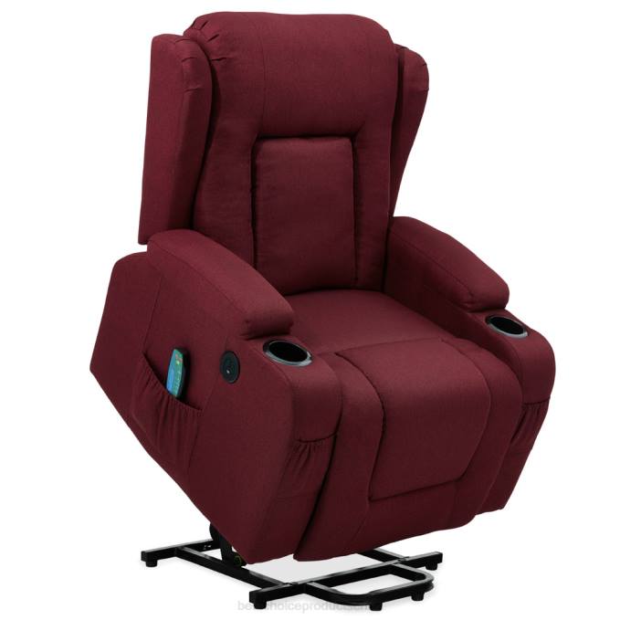 accesorio Best Choice Products Sillón de masaje reclinable con elevador eléctrico con calefacción, puerto USB y portavasos borgoña08BN339